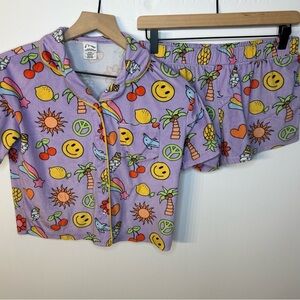Art Class Girls Purple Printed Pajama Set, Size XL (14), Smiley Face, Cherries
